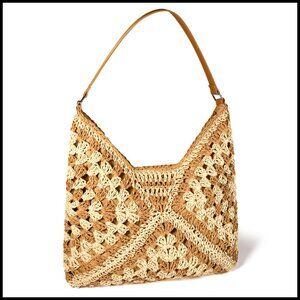 Natural Straw Tote Bag Handwoven Bohemian Casual Shoulder Bag Travel Essential